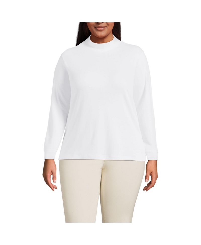 Plus Size Relaxed Cotton Long Sleeve Mock Turtleneck