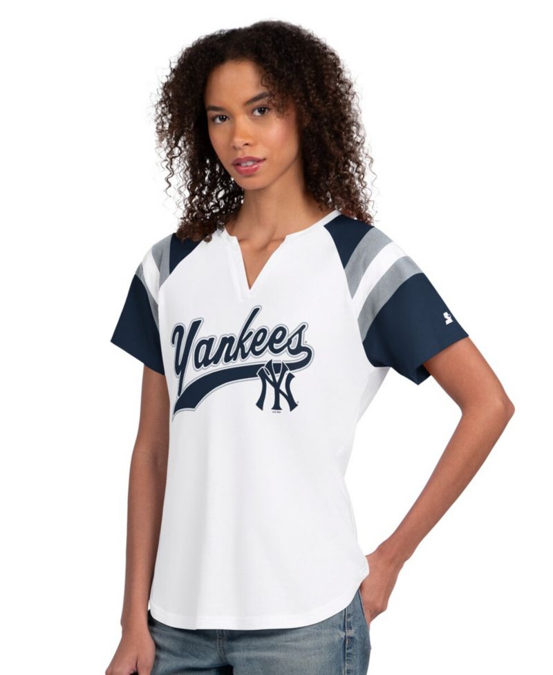 Women's White New York Yankees Game On Notch Neck Raglan T-Shirt
