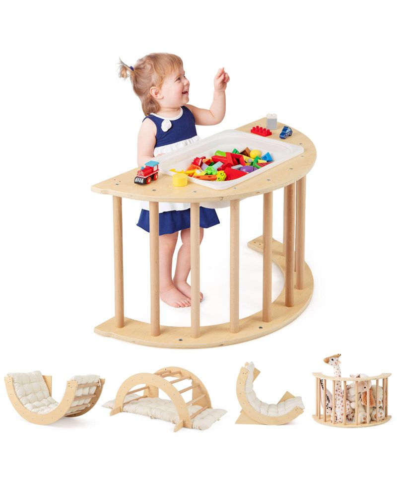 Ages 1-4 6-in-1 Wooden Montessori Climbing Arch Playset