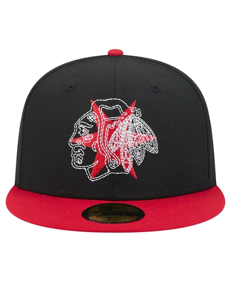 Men's Black/Red Chicago Blackhawks City Icon Stitched Overlay 59FIFTY Fitted Hat