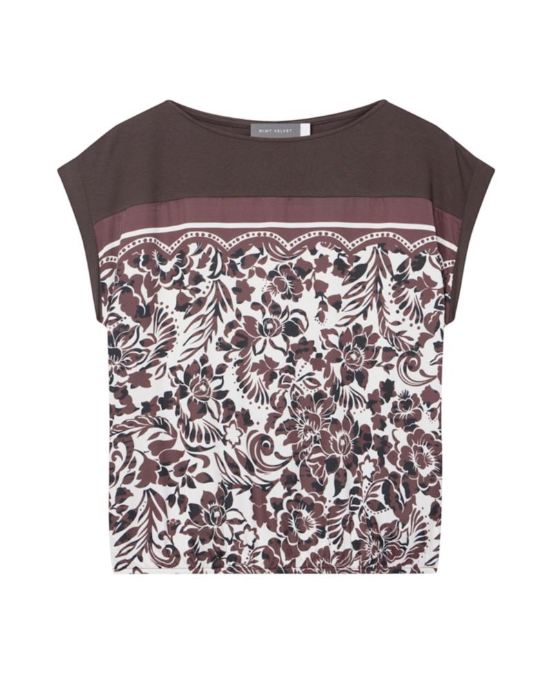 Women's Floral-Print Cap-Sleeve Crewneck Top