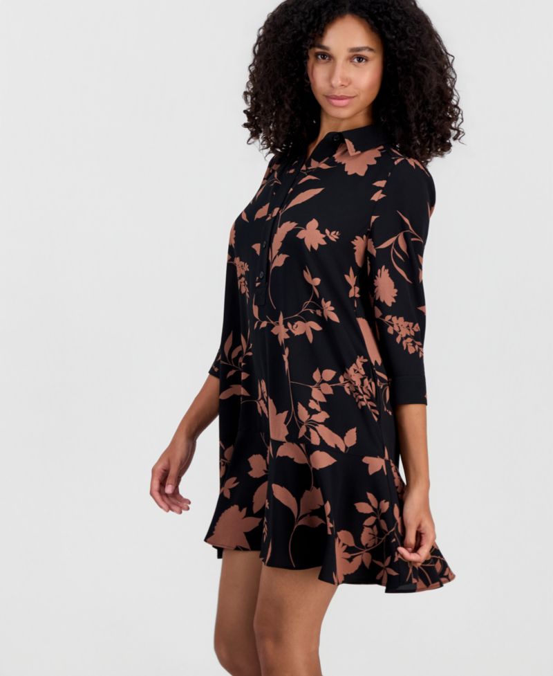 Petite Printed Ruffle-Hem Scuba Dress
