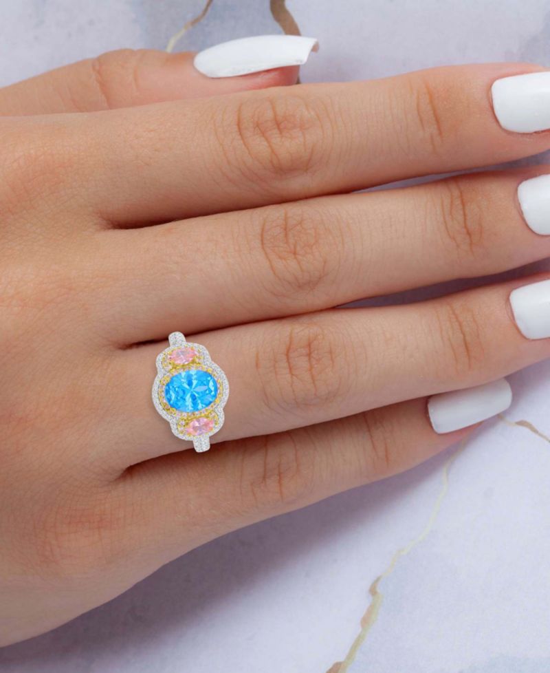 Multicolor Cubic Zirconia Ring in Sterling Silver & 14k Gold