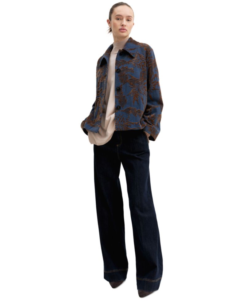 Women's Floral-Pattern Lined Denim Jacket