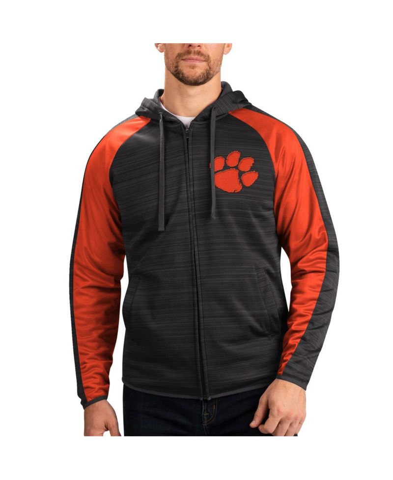 Men's Black Clemson Tigers Neutral Zone Raglan Full-Zip Track Hoodie Jacket