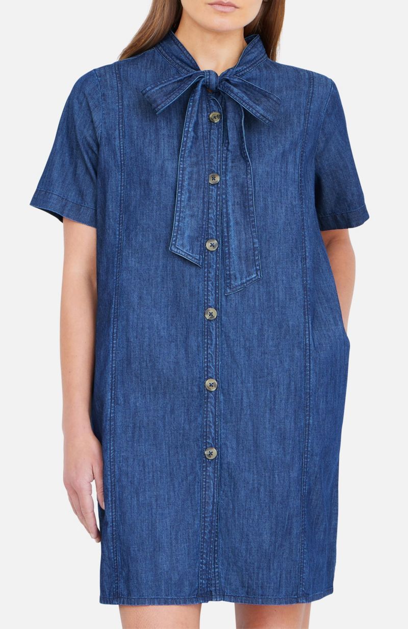 Women's Chambray Tunic With Bow Tie