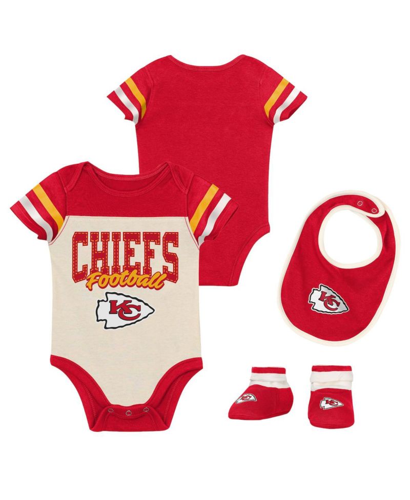 Boys and Girls 3 Piece Kansas City Chiefs Up One Bodysuit and Bib Booties Set