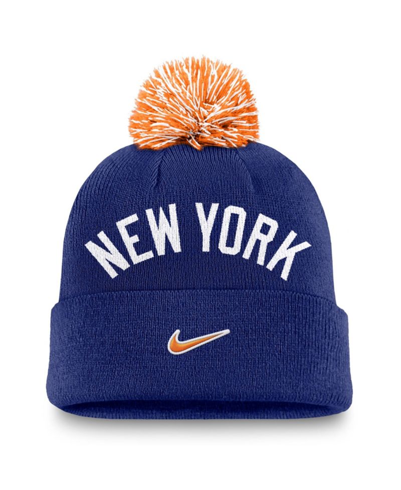 Men's Royal New York Yankees Peak Cuffed Knit Hat with Pom