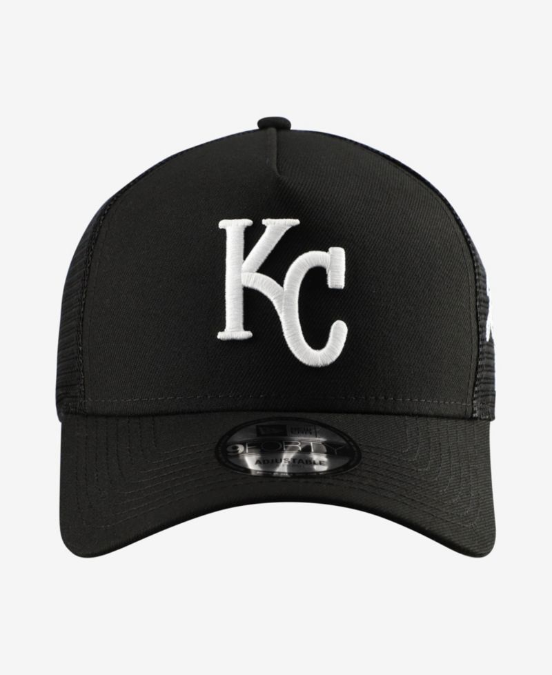 Men's Black Kansas City Royals Side Script 9FORTY A-Frame Trucker Adjustable Hat