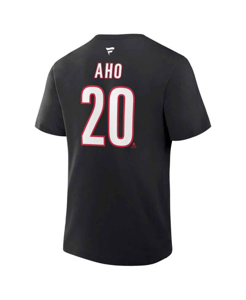 Men's Sebastian Aho Black Carolina Hurricanes Authentic Stack Name & Number T-Shirt