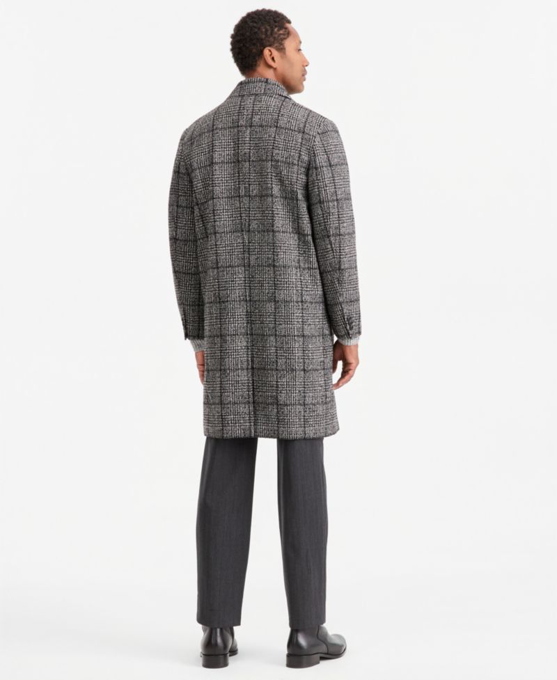 Men's Plaid Double-Breasted Polyester/Wool Blend Overcoat, Macy's Exclusive