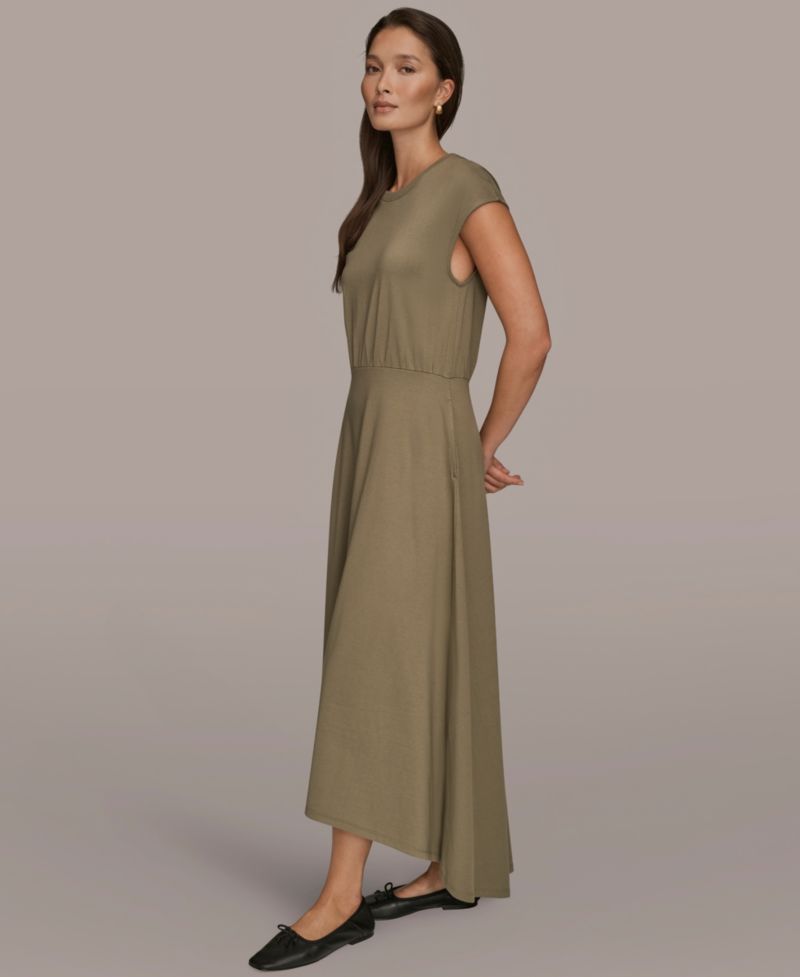 Women's Cotton Jersey Hi Lo Cap Sleeve Crew Neck Dress