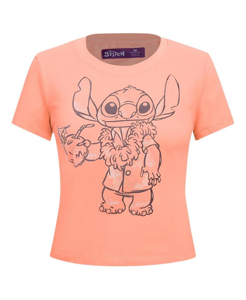 Women's Coral Lilo and Stitch Vacation Baby Doll T-Shirt