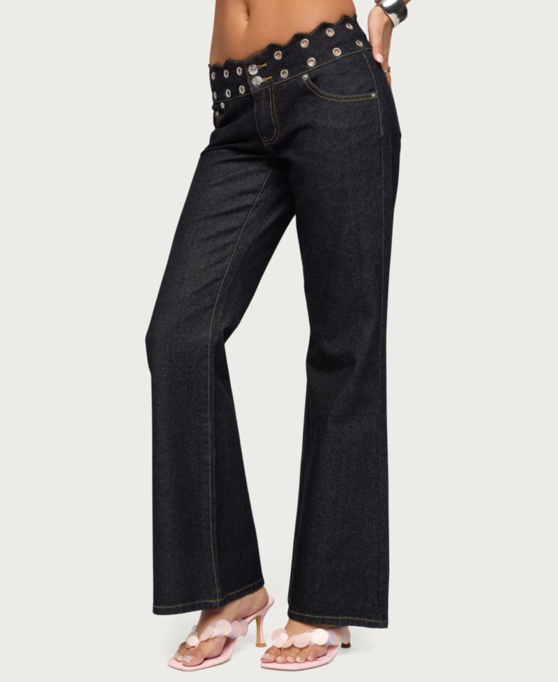 Women's Scalloped Grommet Low Rise Bootcut Jeans