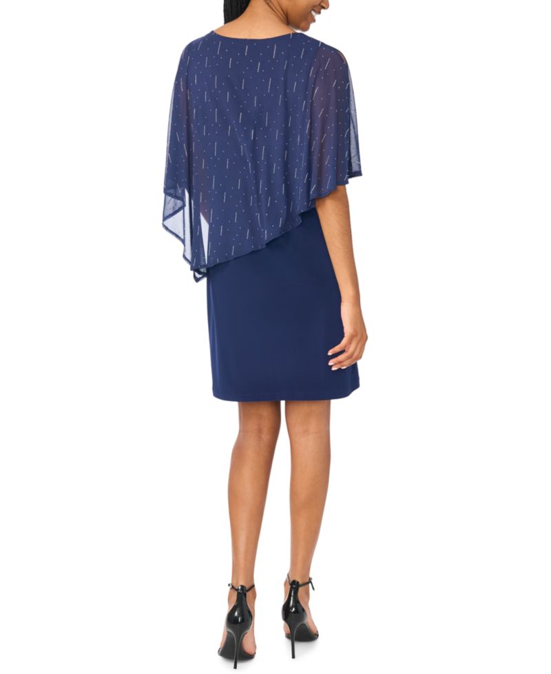 Women's Foil Cape Overlay Crewneck Mini Dress