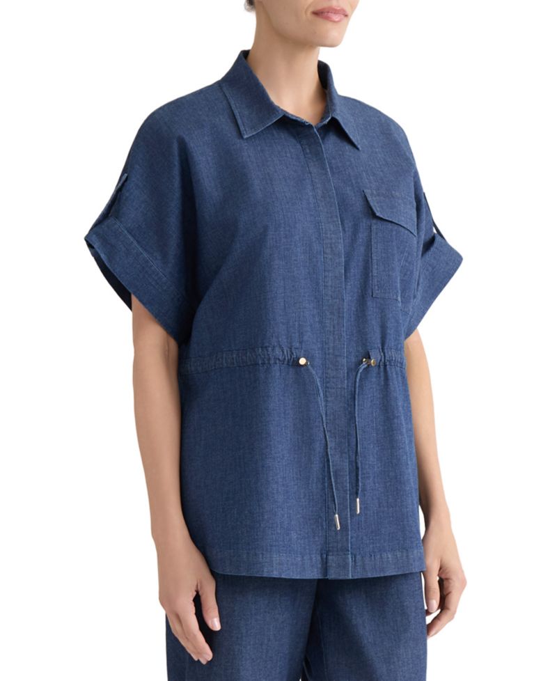 Women's Button-Front Cinch Waist Shirt