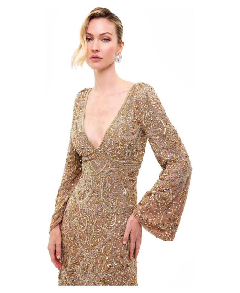 Women's Embellished Sequin V-Neck Maxi Dress