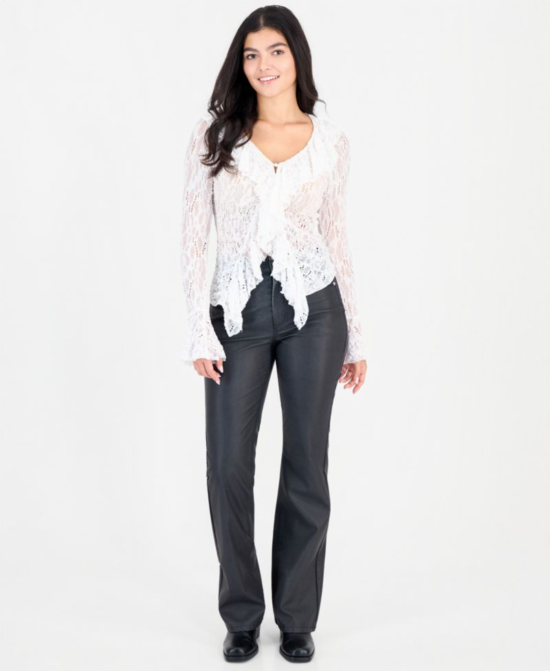 Women's Double Knot High-Waisted Bootcut Faux Leather Pants