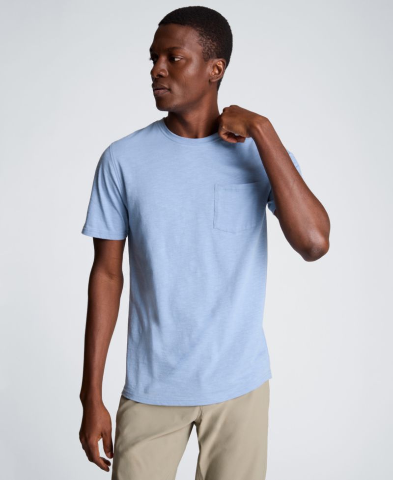 Men's Sport Faded Blue Solid Knit Classic Crewneck T-shirts