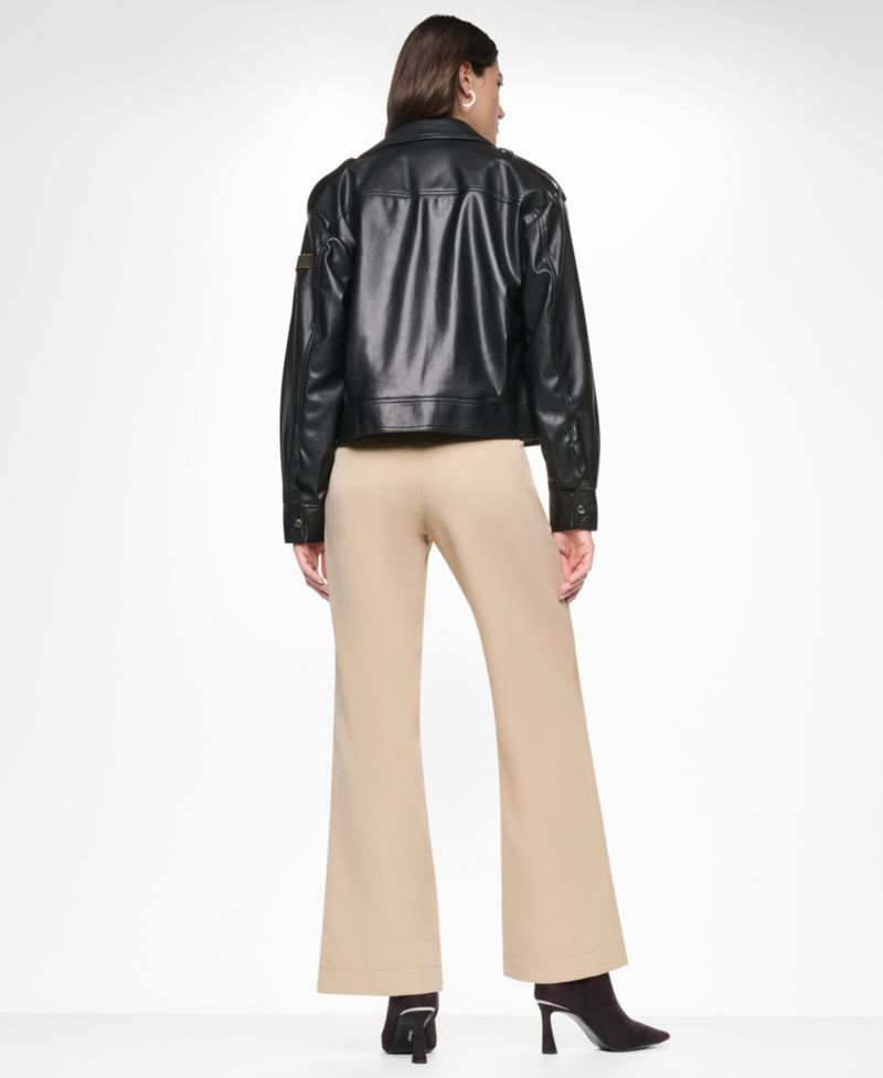 Women's Faux Leather Collared Zip-Front Jacket