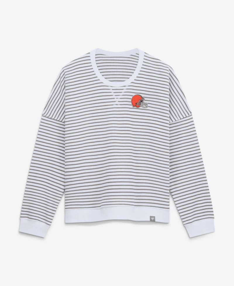 Women's White/Gray Cleveland Browns Striped Oversized French Terry Sweatshirt