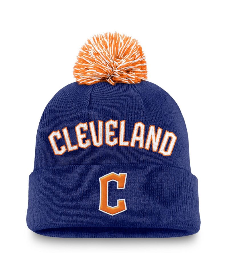 Men's Royal Cleveland Guardians Peak Cuffed Knit Hat with Pom