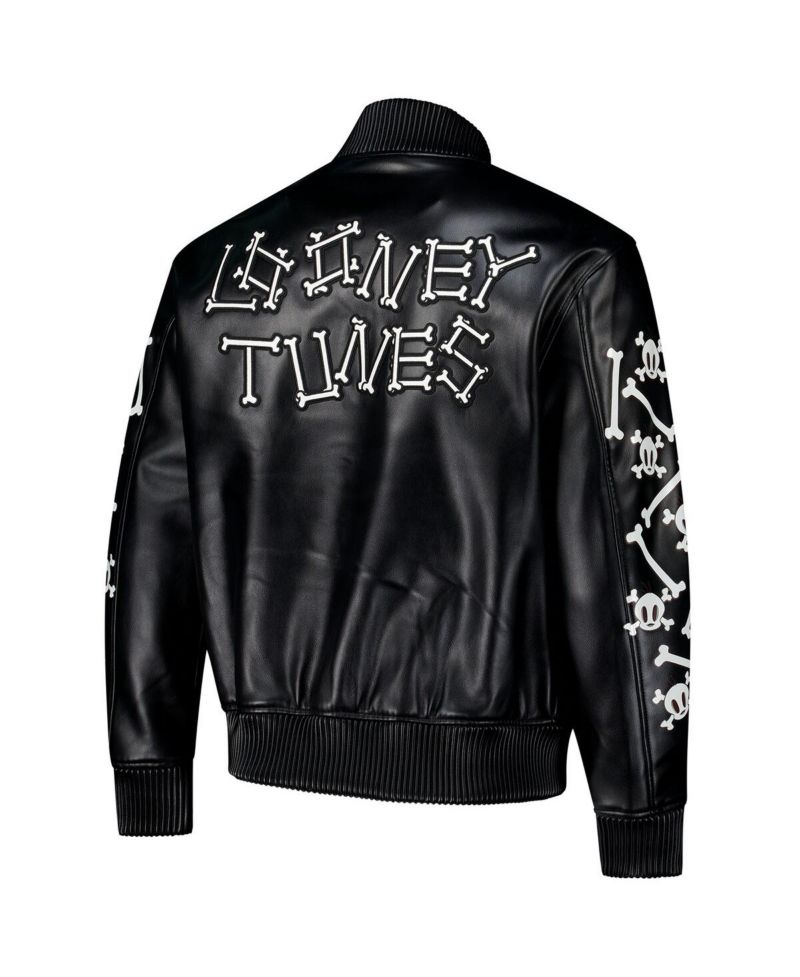 Men's Black Looney Tunes Tweety Bones Full-Zip Varsity Jacket