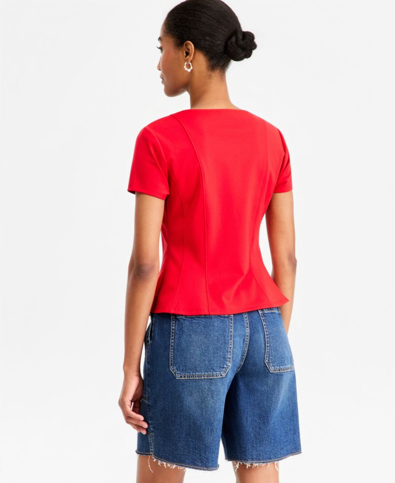 Women's Princess Seam Short-Sleeve Ponte Top