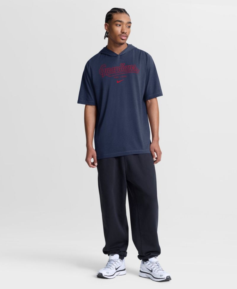Men's Navy Cleveland Guardians Arched Wordmark Tri-Blend Hooded T-Shirt