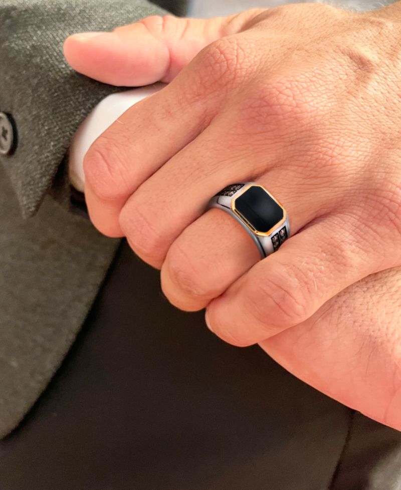 Chocolatier® Men's Onyx & Chocolate Diamond (1/2 ct. t.w.) in Sterling Silver & 14k Gold