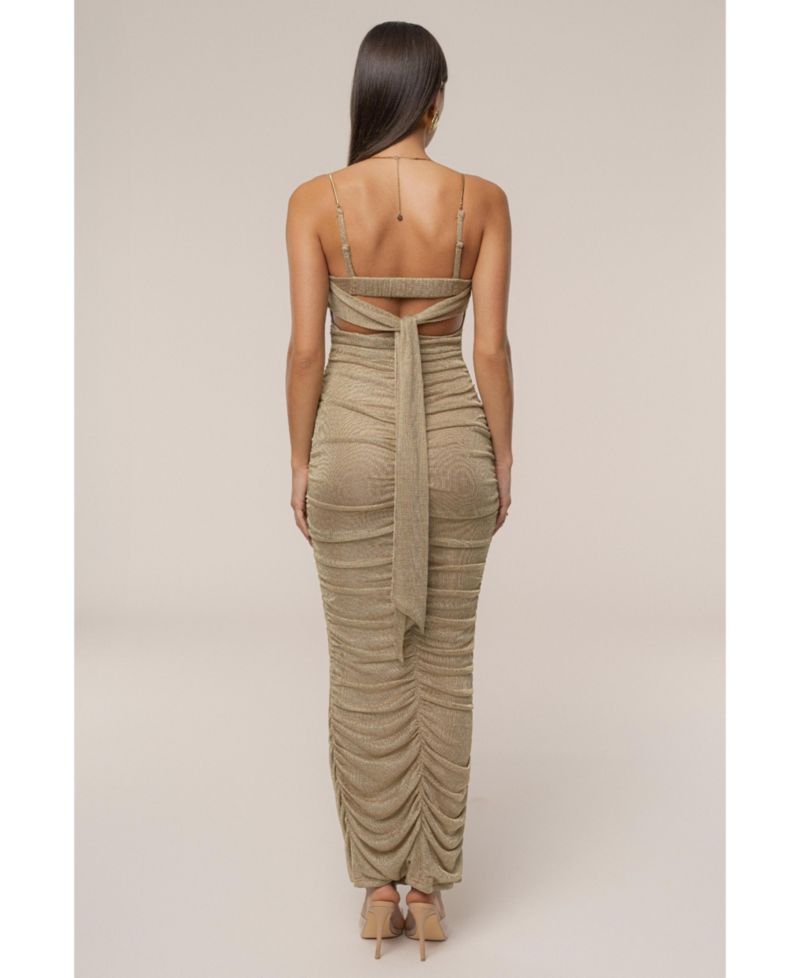 Women's Ruched Metallic Maxi Dress
