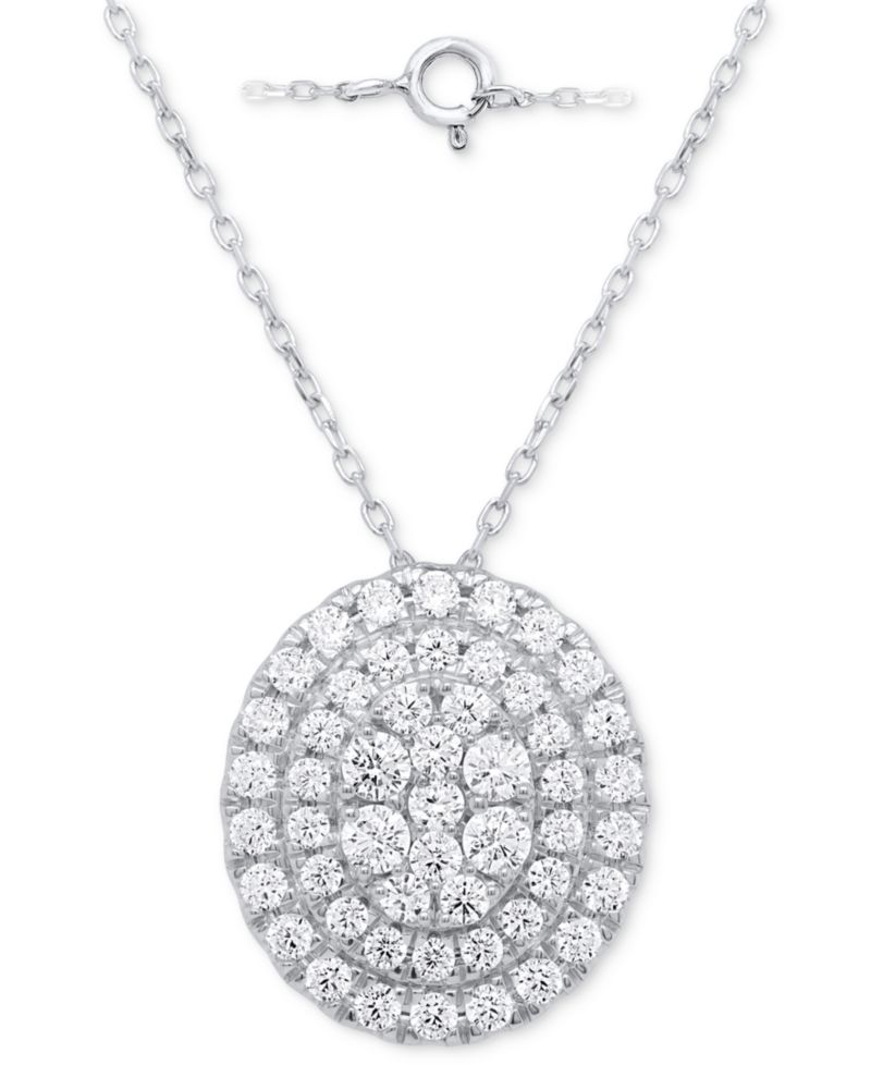 Lab Grown Diamond Double Halo Cluster 18" Pendant Necklace (2 ct. t.w.) in Sterling Silver or 14k Gold-Plated Sterling Silver