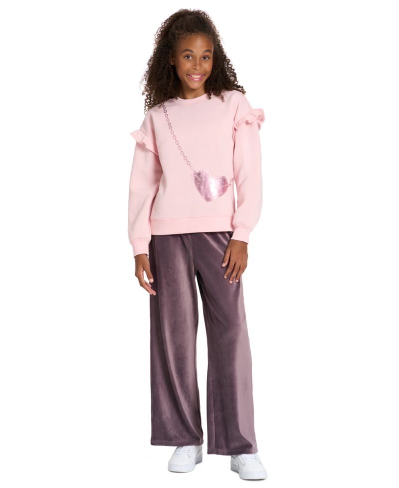 Girls' 4-6X Ruffle-Trim Sweatshirt and Wide-Leg Pants, 2-Piece Set