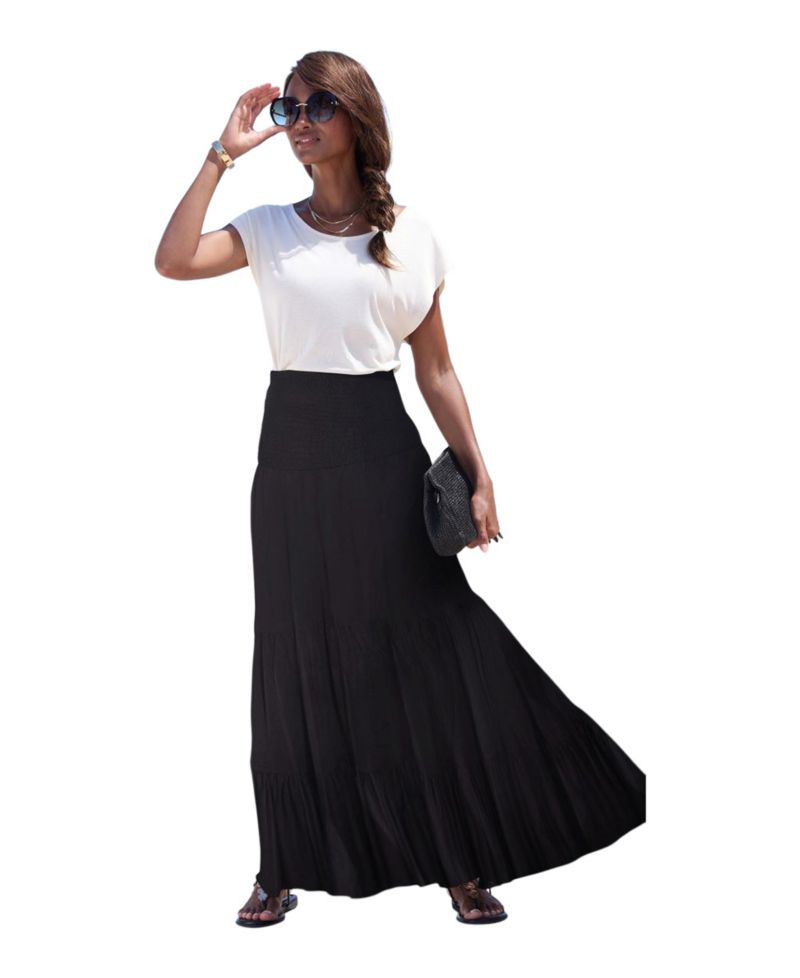 Women's Viscose Printed Convertible Tiered Smocked Bandeau Midi Dress
