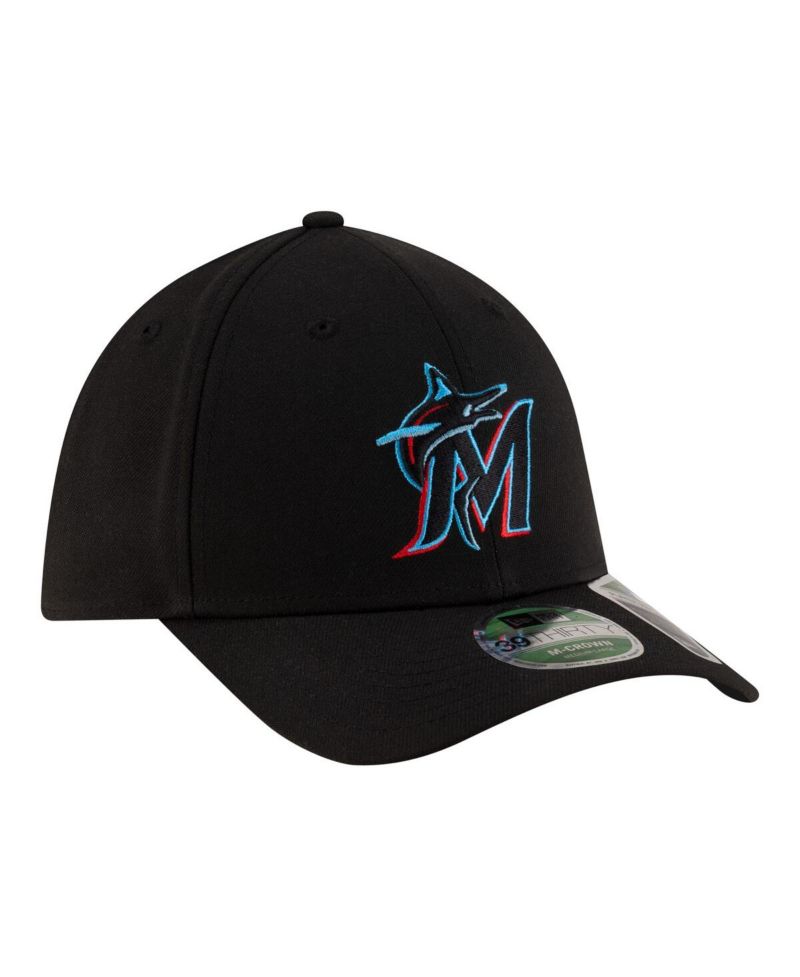 Men's Black Miami Marlins Player Replica 39THIRTY M-Crown Flex Hat