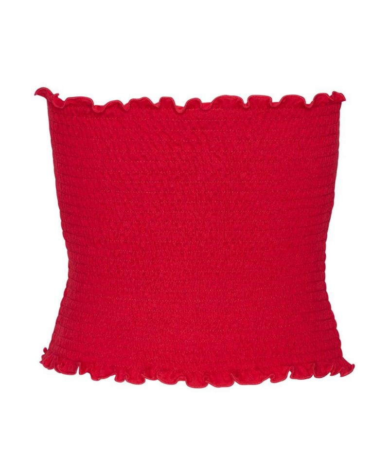 Women's Viscose Printed Smocked Strapless Ruffle-Trim Sleeveless Top