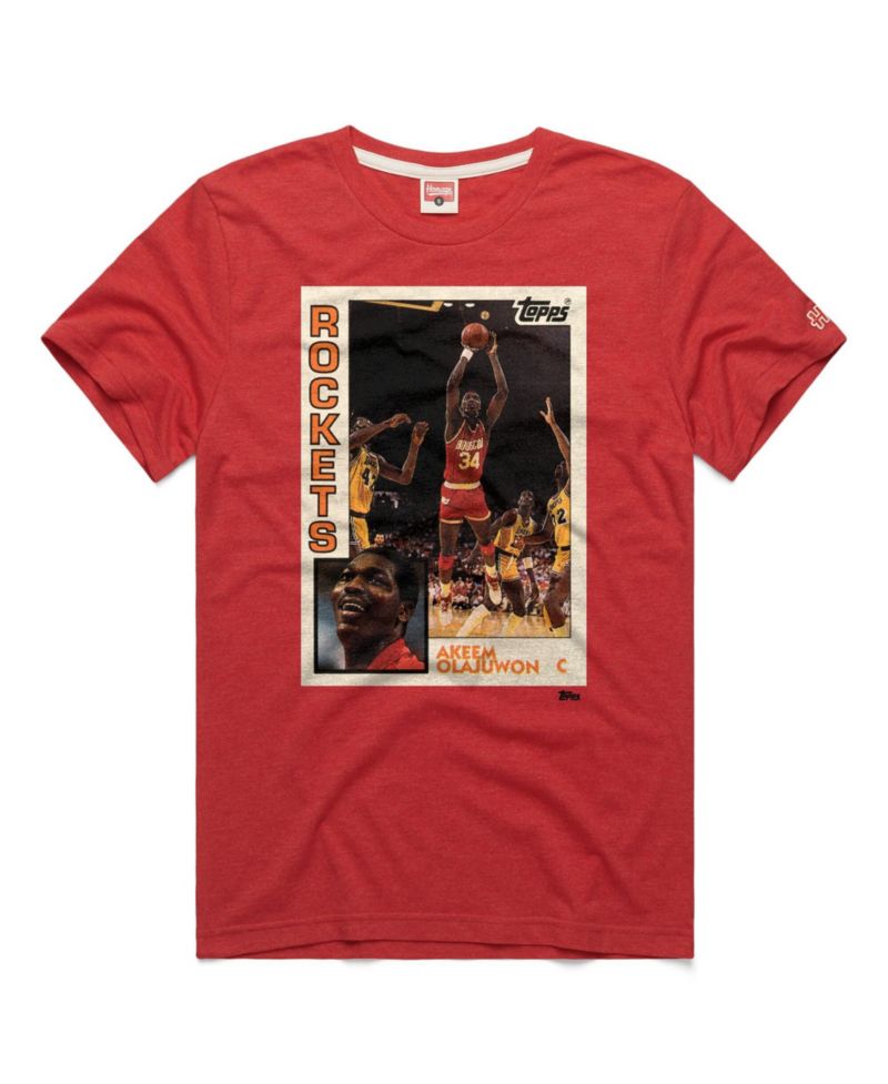 Men's and Women's Hakeem Olajuwon Red Houston Rockets Topps Trading Card Player Tri-Blend T-Shirt