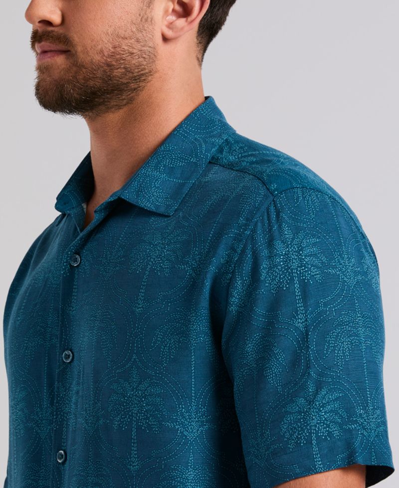 Men's Medallion Palm Print Short-Sleeve Button-Down Shirt
