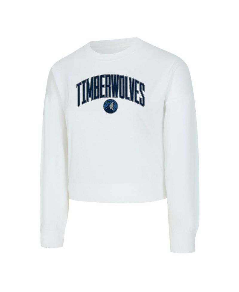 Women's White Minnesota Timberwolves Laney Chenille Cropped Long Sleeve T-Shirt