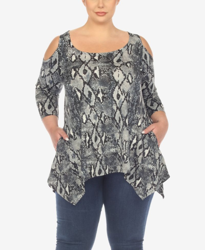 Plus Size Snake Print Cold Shoulder Tunic Top