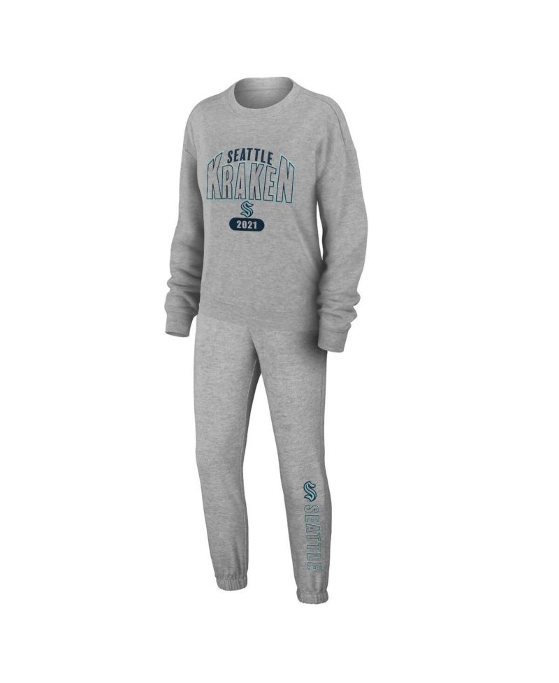 Women's 2-Piece Heather Gray Seattle Kraken Knit Long Sleeve Tri-Blend T-Shirt and Pants Sleep Set