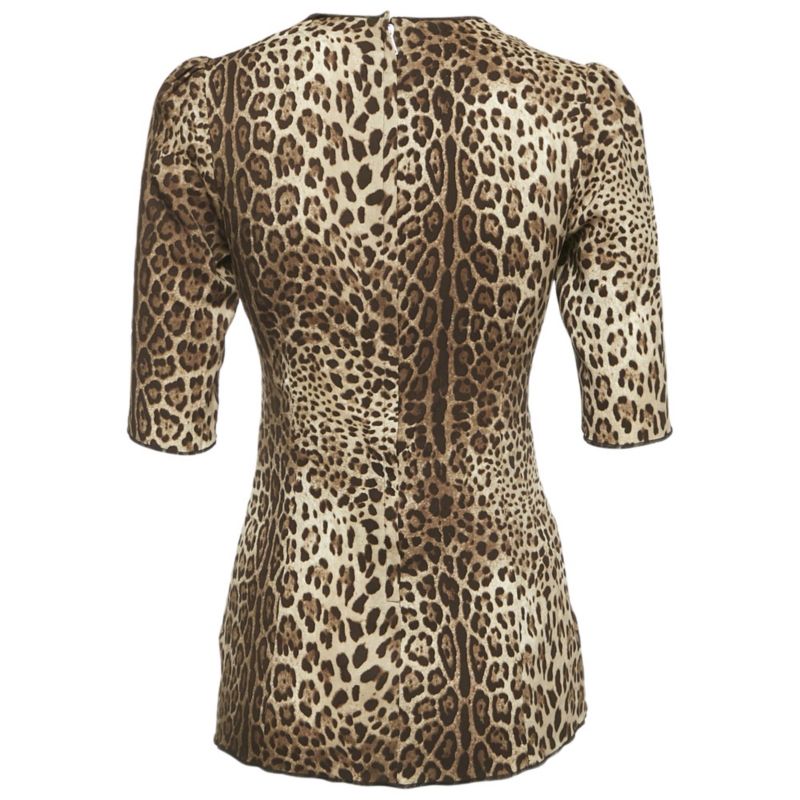 Women's Brown Leopard Print Silk Blouse