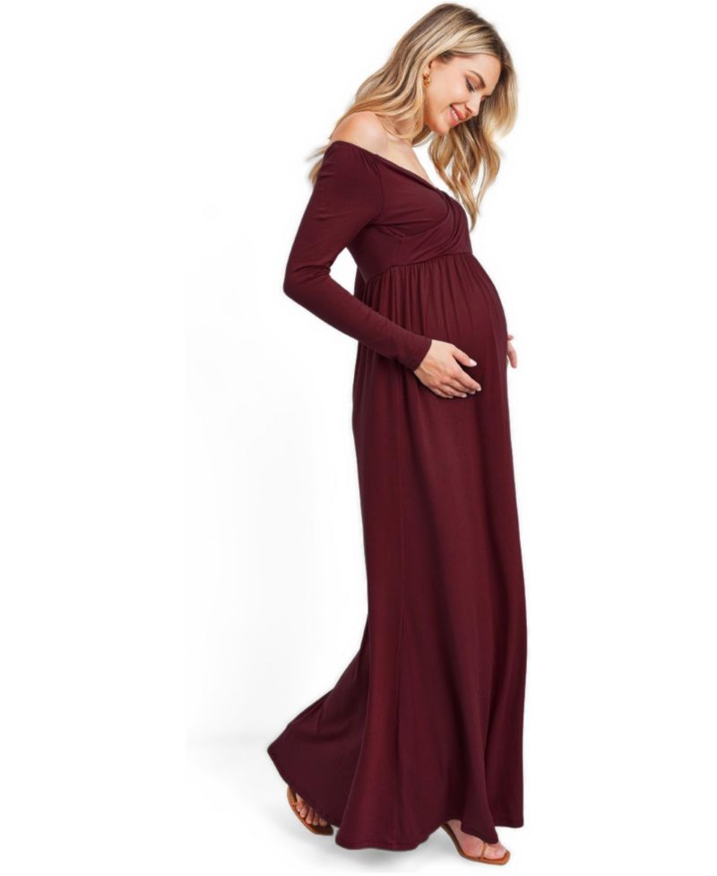Maternity Off-the-Shoulder Long-Sleeve Maxi Dress