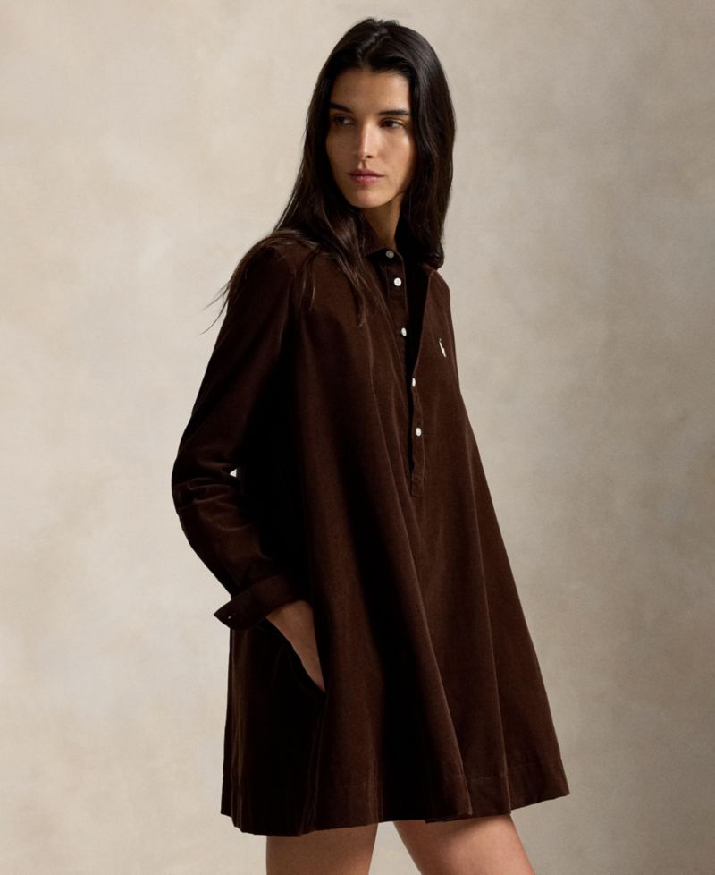 Women's Corduroy Pleated Shirt Dress