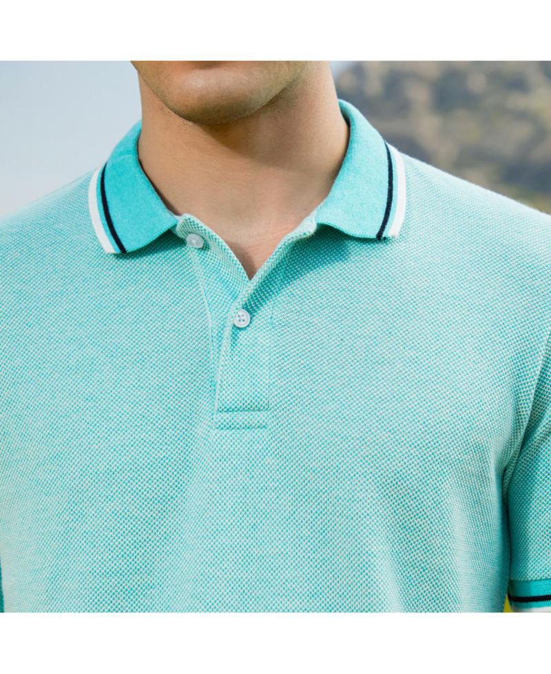 Men's Aqua Blue Multitrack Knit Polo T-Shirt