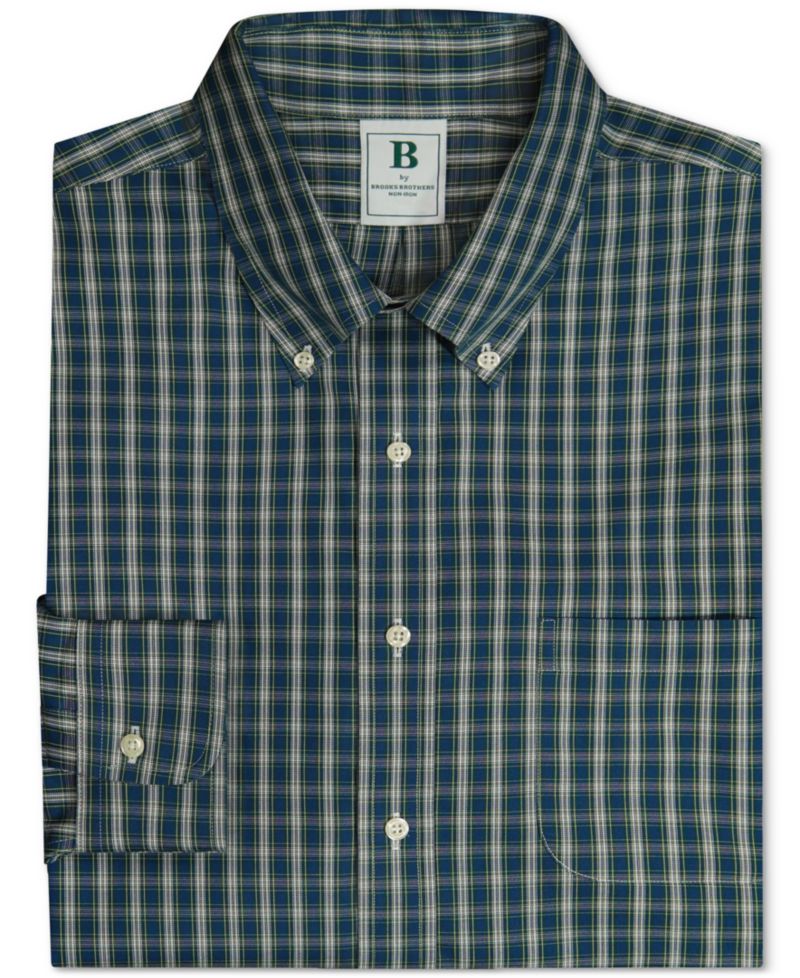 Men's Regular-Fit Polo Button- Down Collar Tartan Plaid Dress Shirt