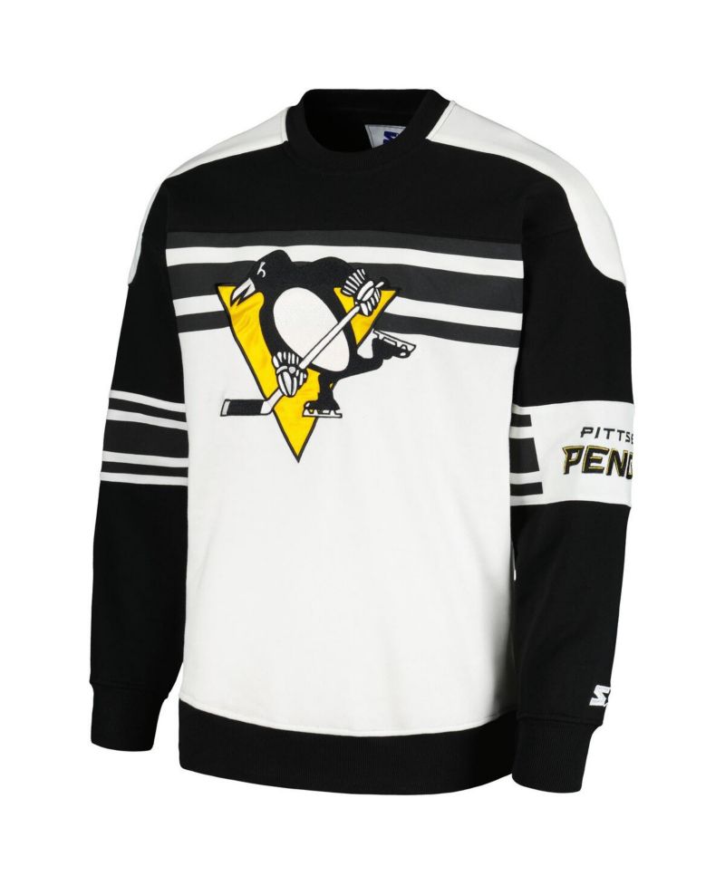 Men's White Pittsburgh Penguins Defense Fleece Crewneck Pullover Sweatshirt