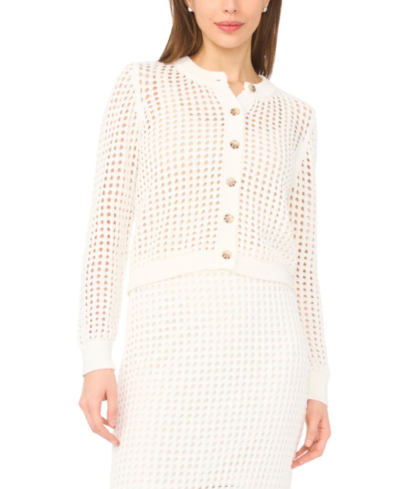 Women's Crewneck Mesh Long-Sleeve Cardigan