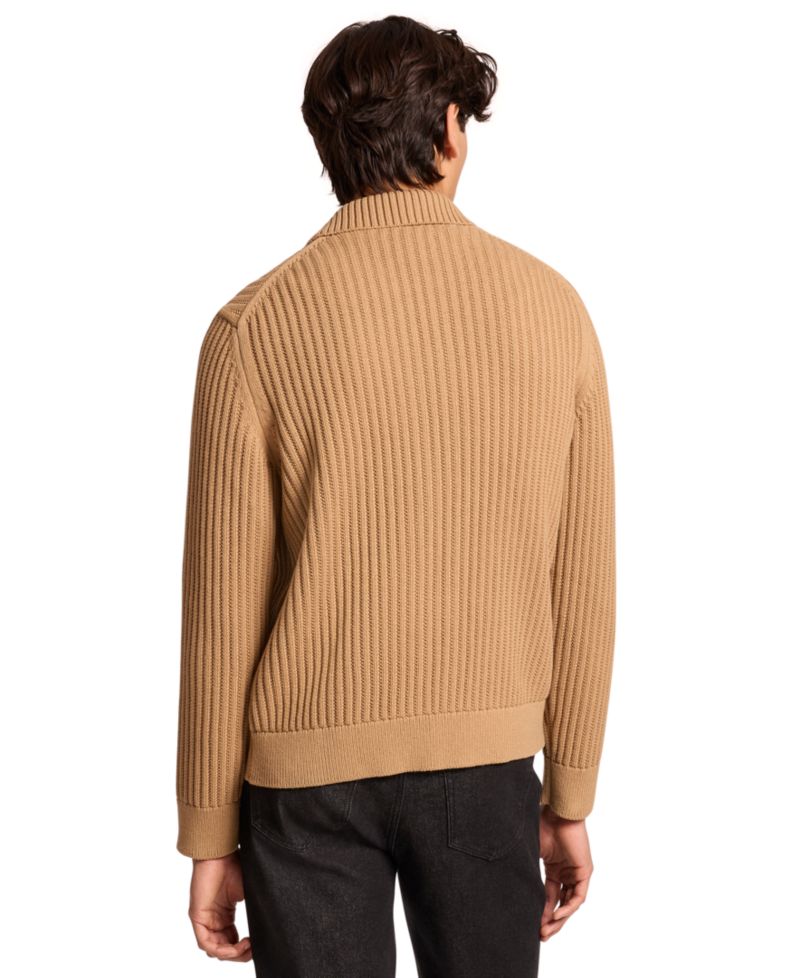 Men's Long-Sleeve Ribbed Cotton-Blend Zip-Up Cardigan