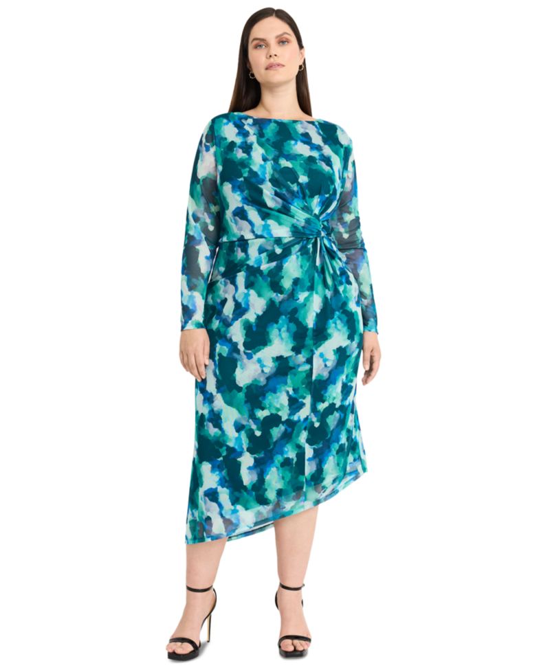 Plus Size Side-Twist Asymmetric-Hem Dress